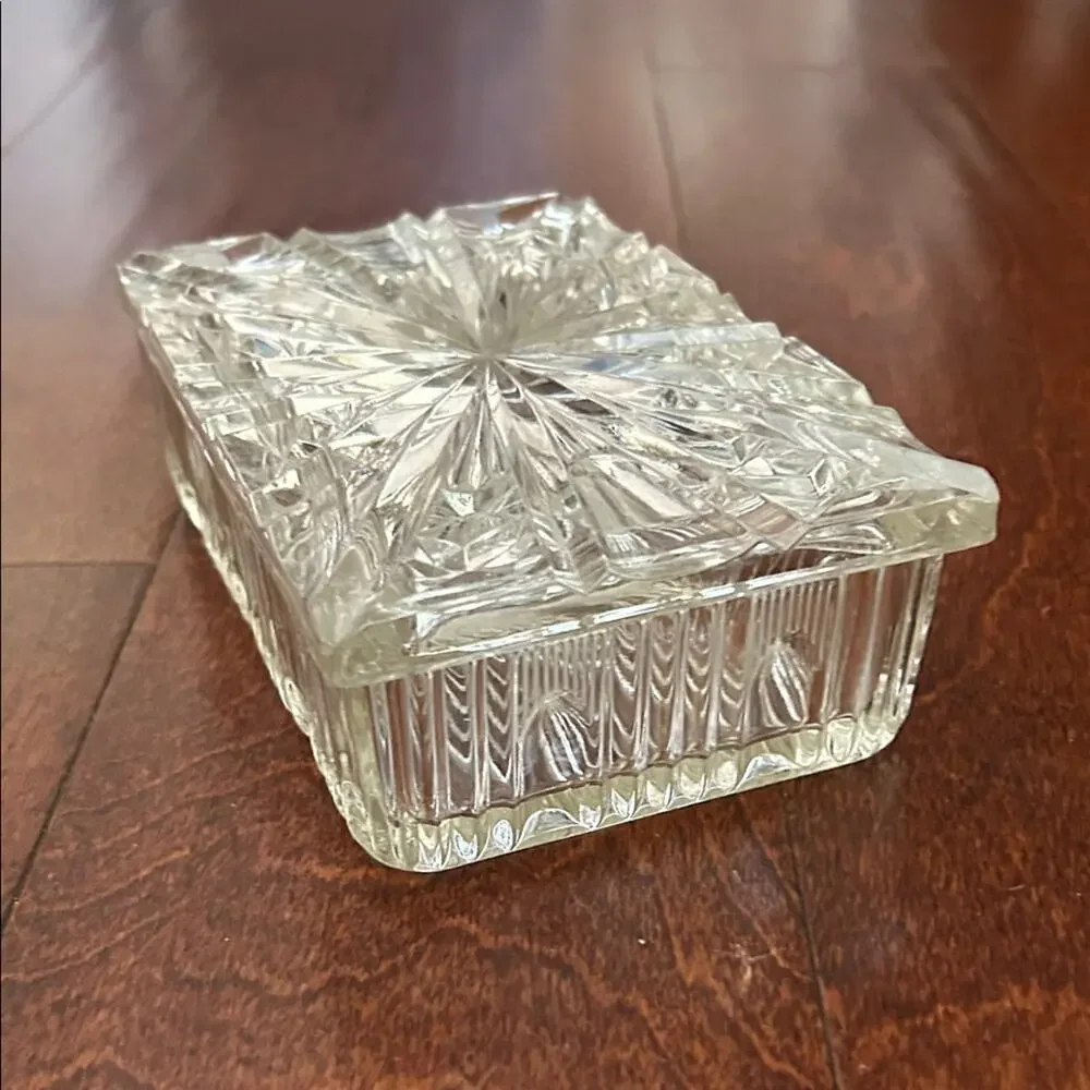 Vintage Clear Glass Jewelry Box or Catch All, Divided into Two Compartments,